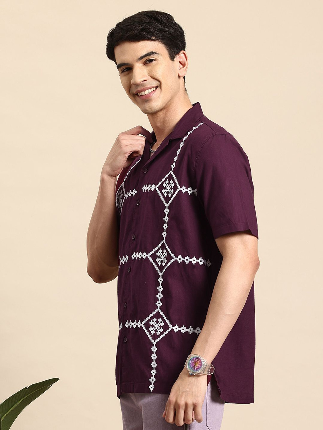 Image of Mast & Harbour Men Self Design Casual Brown Shirt