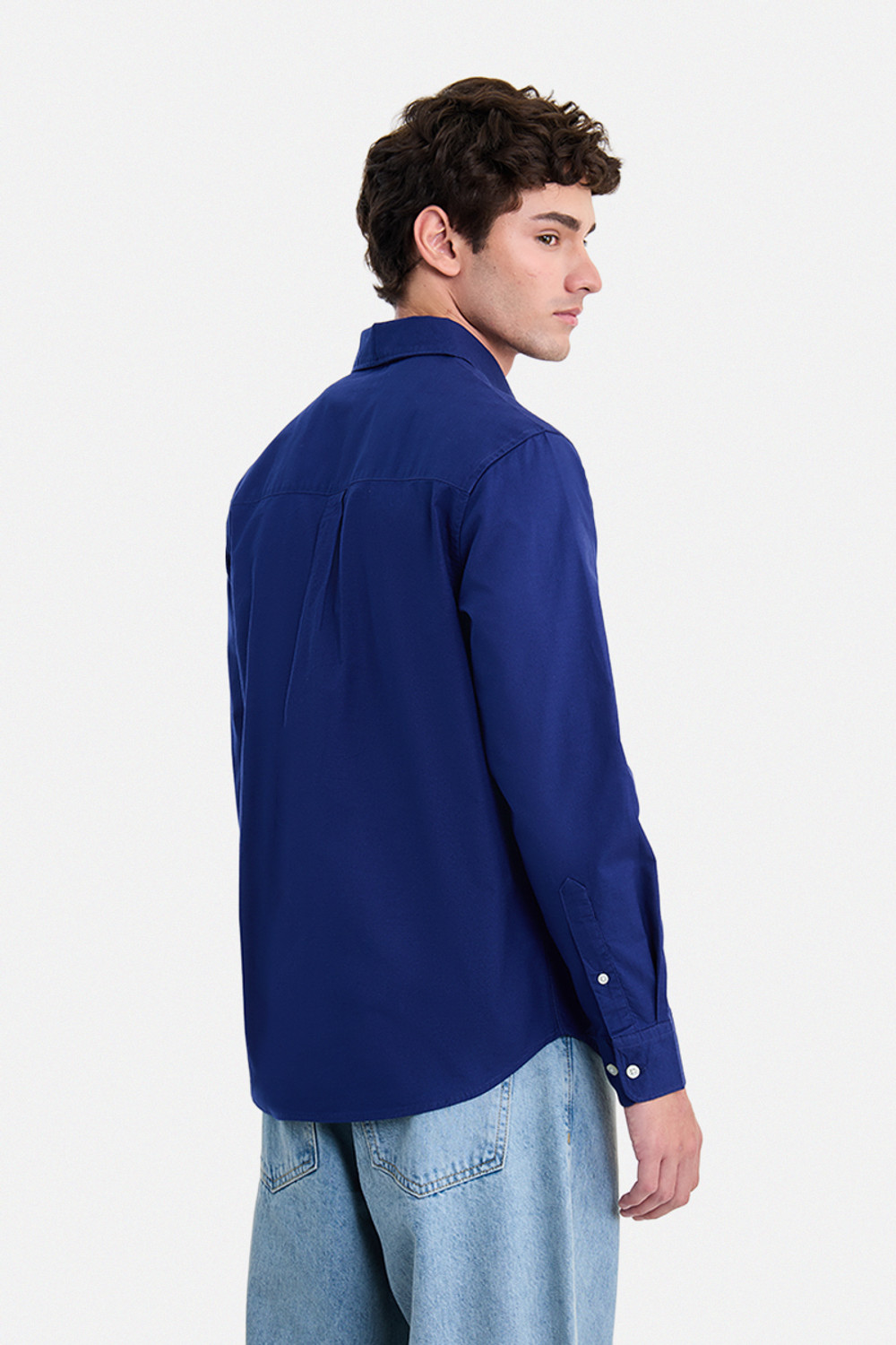 Image of Snitch Men Solid Casual Dark Blue Shirt