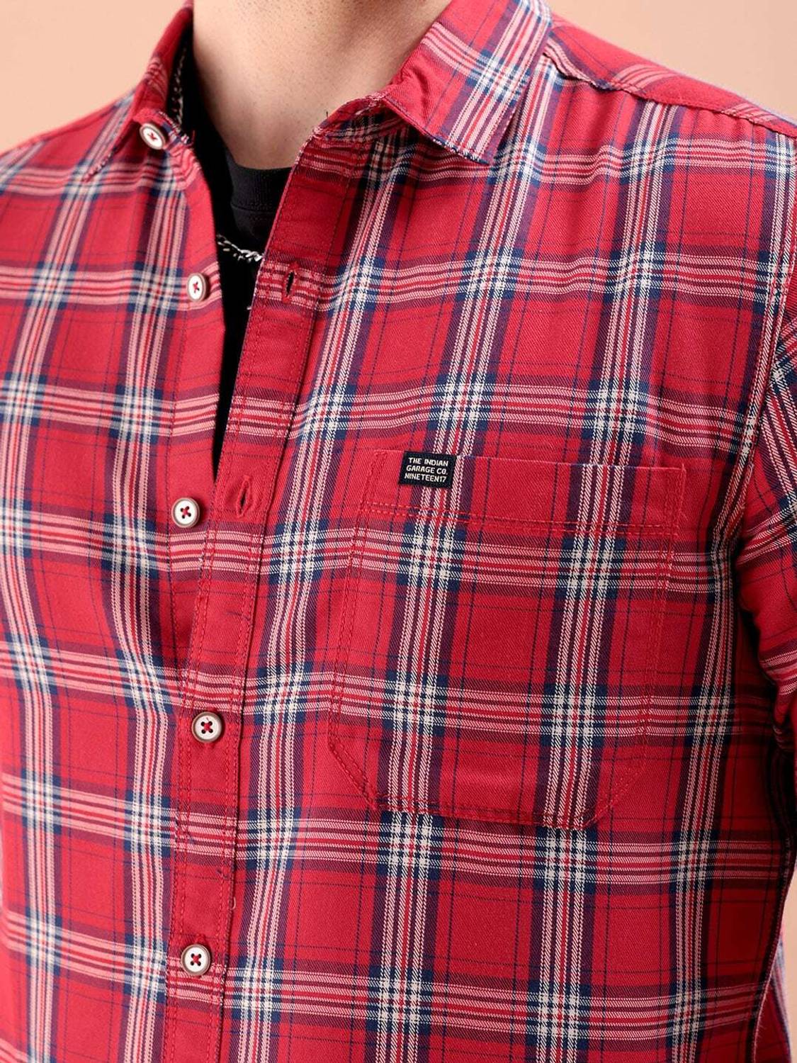 The Indian Garage Co. Men Red Checkered Casual Shirt - Image 2