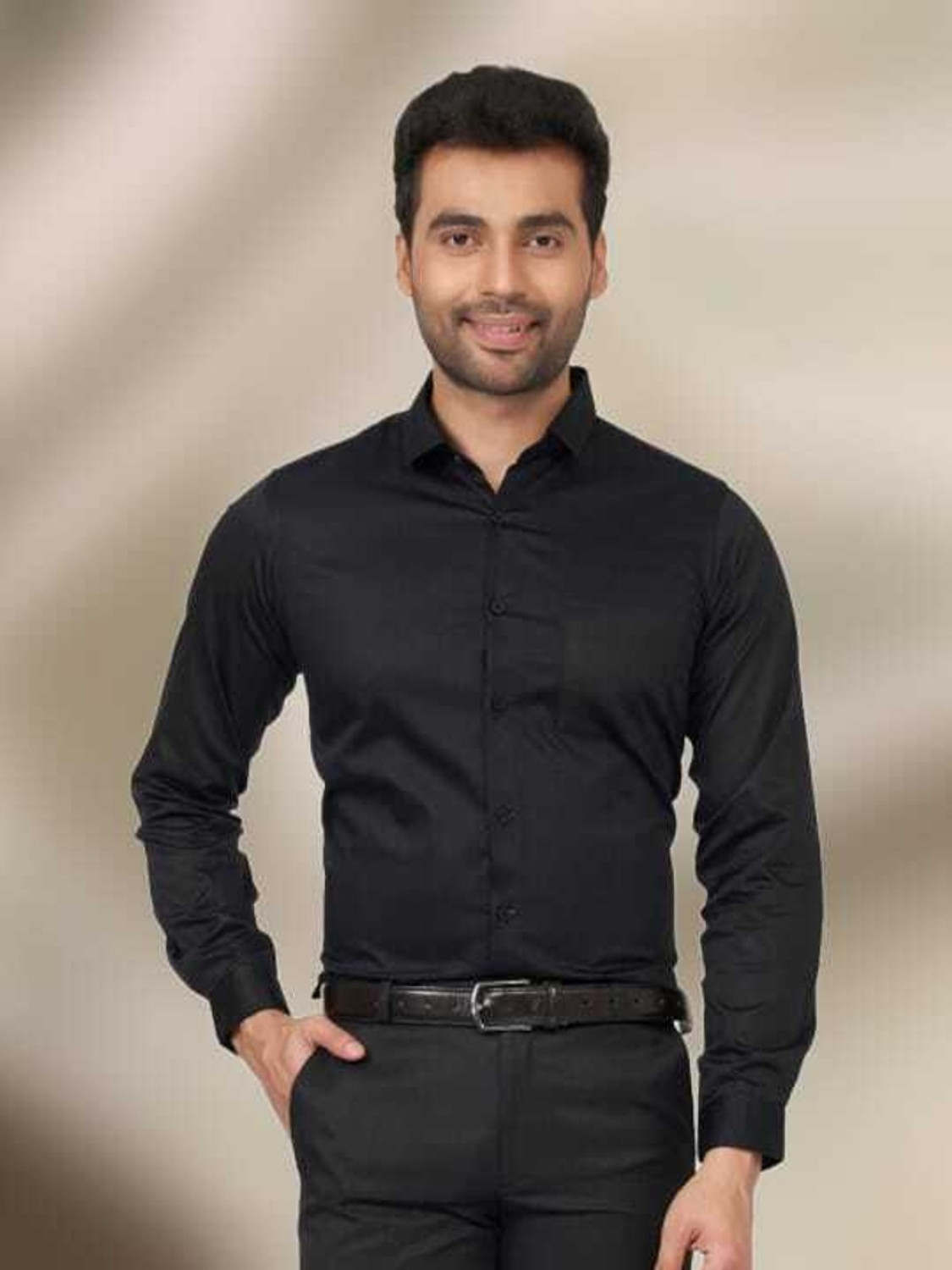 Image of SARVGYA FASHION Men Solid Formal Black Shirt