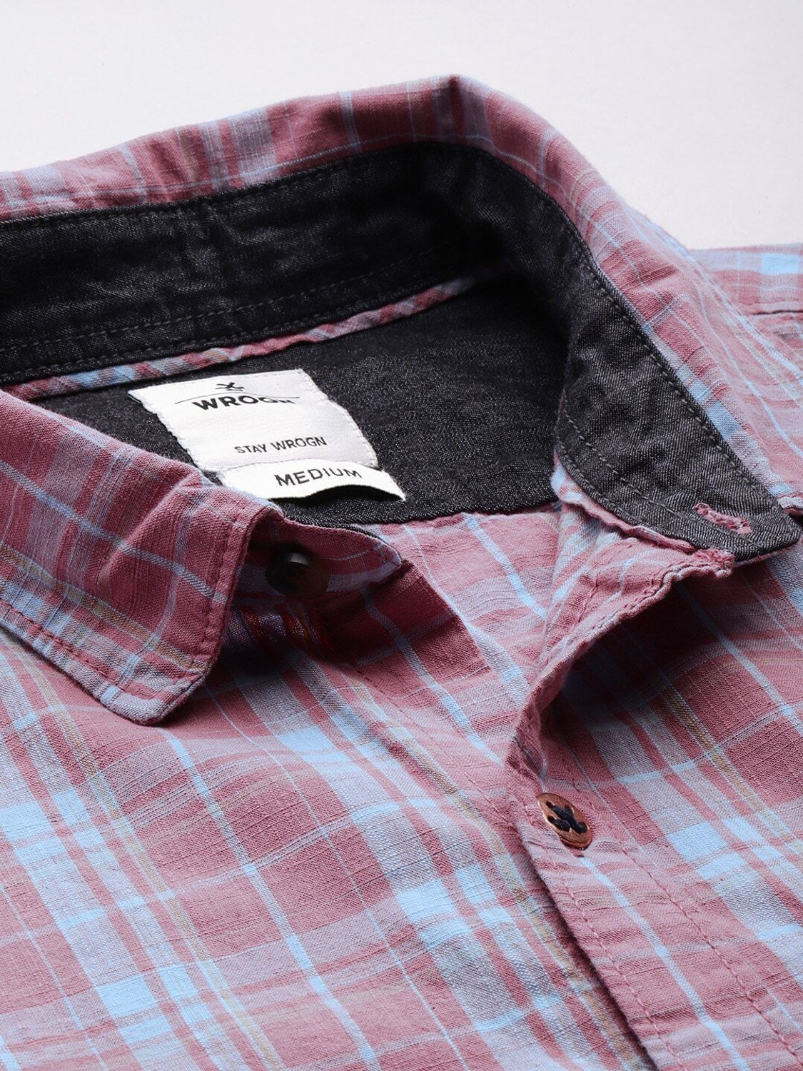 Image of WROGN Men Checkered Casual Pink Shirt