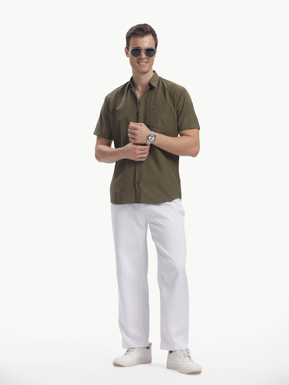 Image of BLUE SQUAD Men Solid Casual Green Shirt