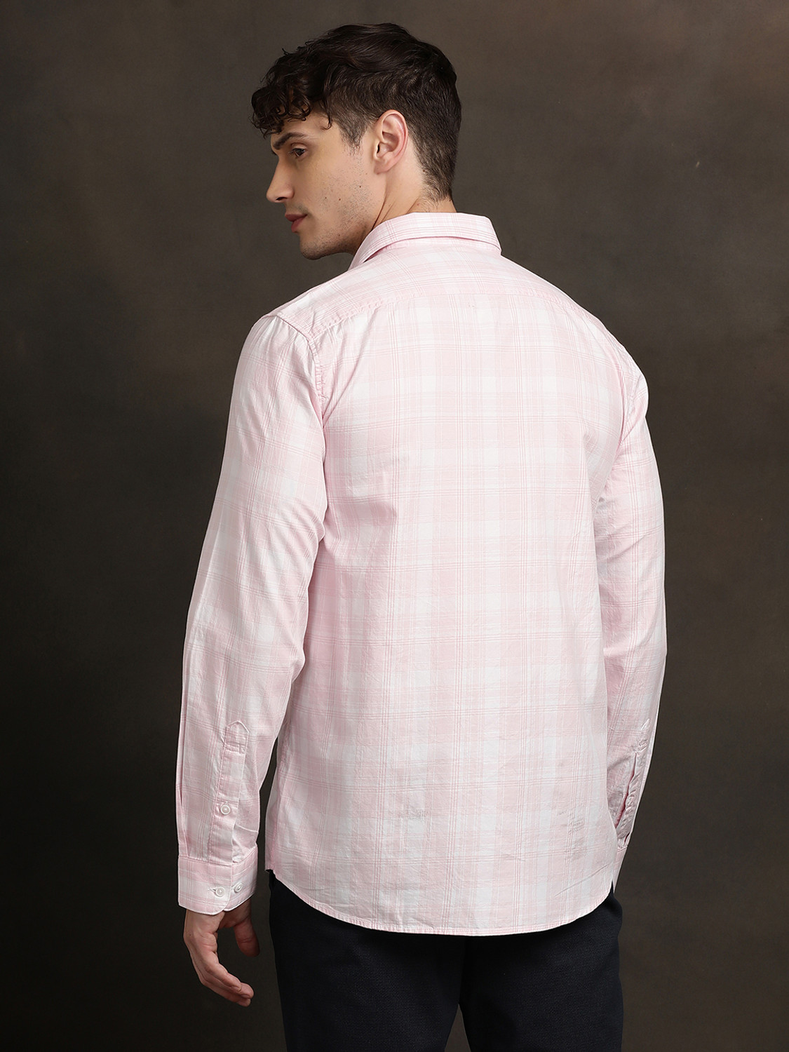 Image of TURTLE Men Checkered Casual Pink Shirt