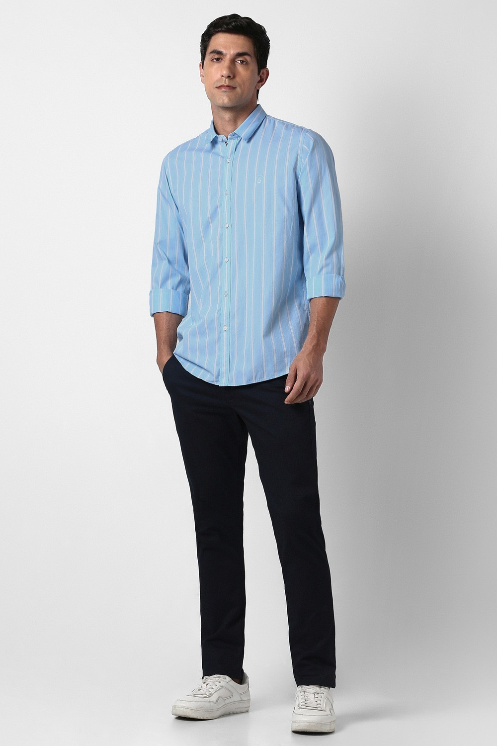 Image of PETER ENGLAND Men Striped Casual Light Blue Shirt