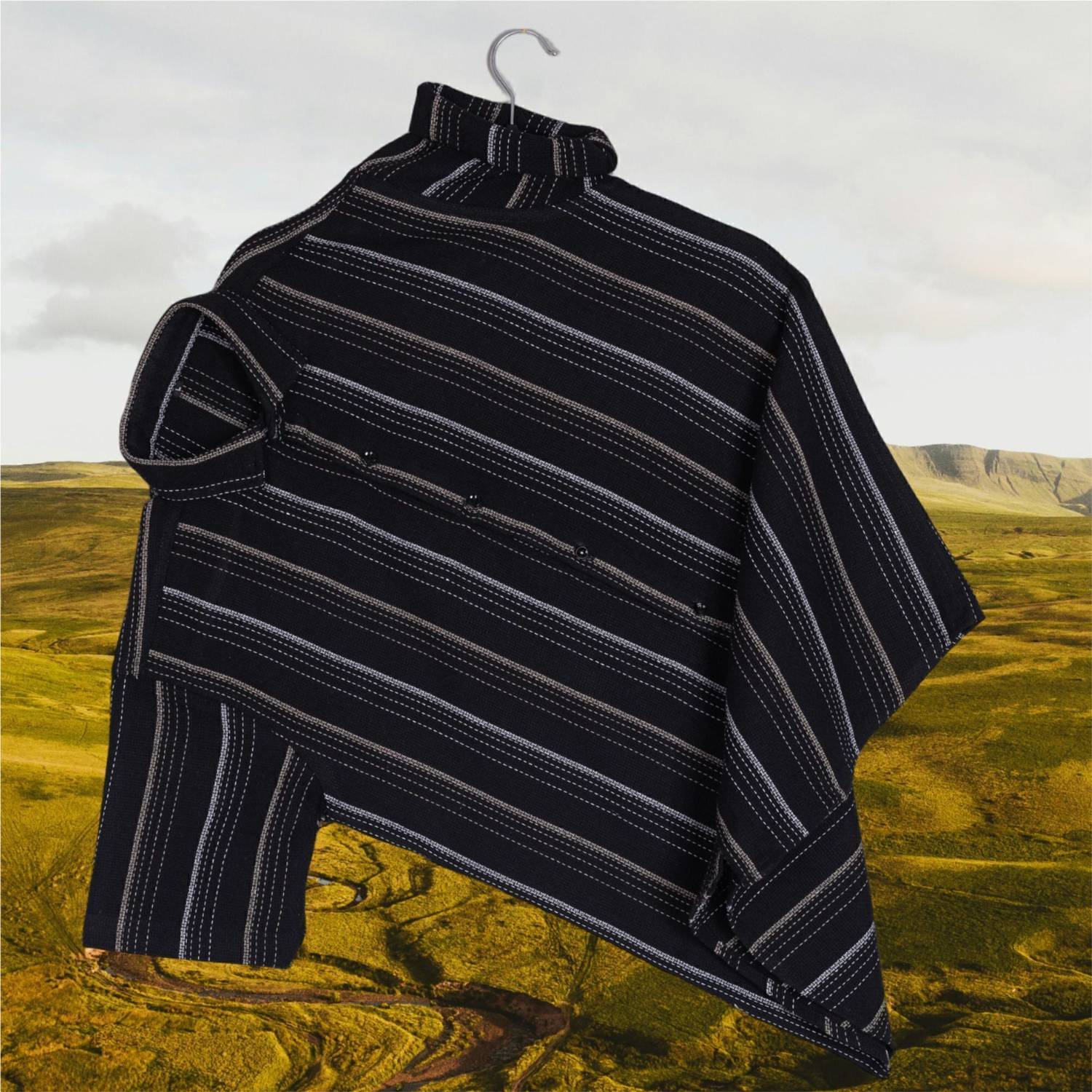 VUDLY Men Striped Casual Black Shirt - Image 2