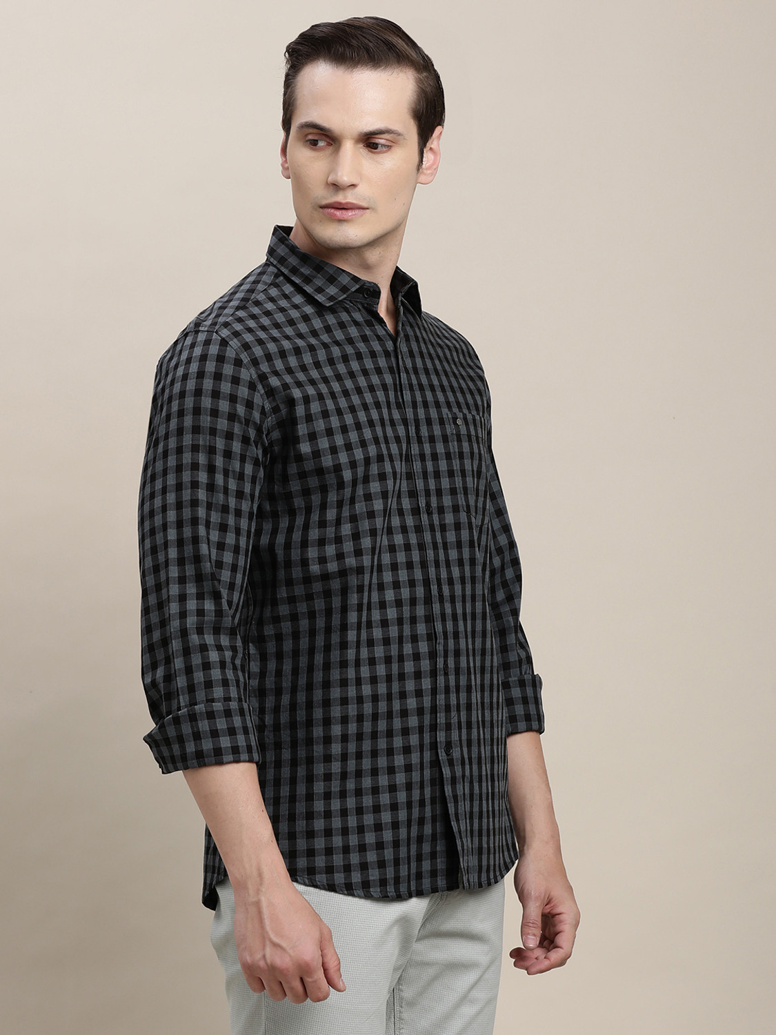Image of TURTLE Men Checkered Casual Black Shirt