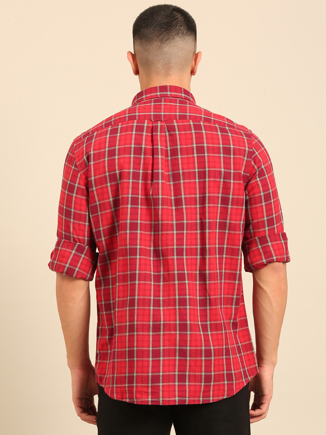 Image of CAVALLO BY LINEN CLUB Men Checkered Casual Red Shirt