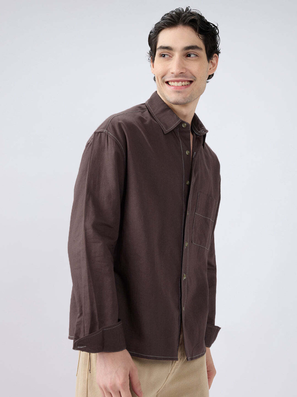 Image of VASTRADO Men Solid Casual Brown Shirt