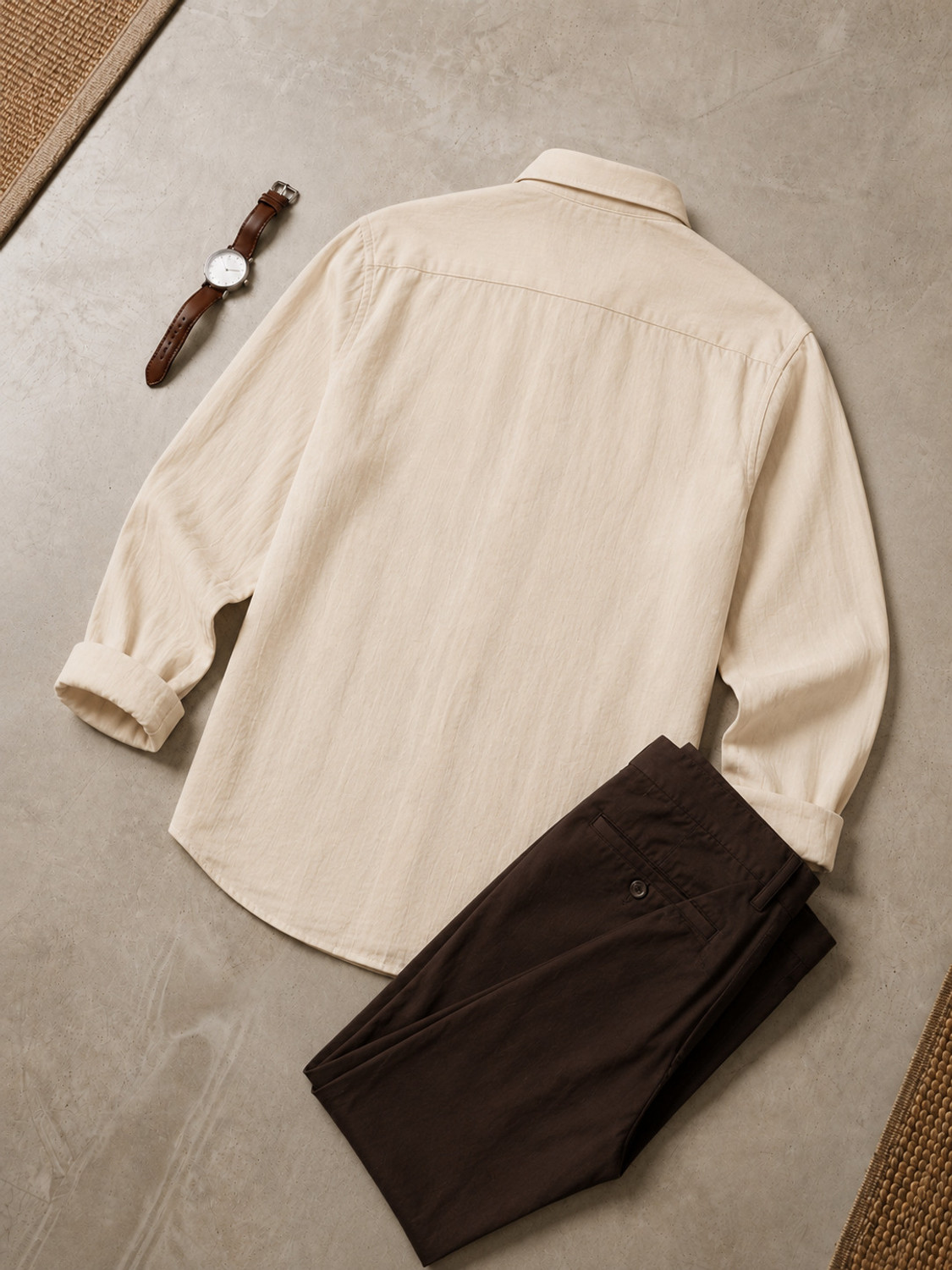 Image of BE UNIQUE MENS Men Embroidered Casual Beige, Brown Shirt