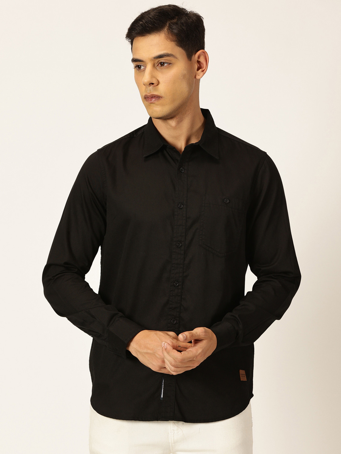 Image of PROVOGUE Men Solid Casual Black Shirt