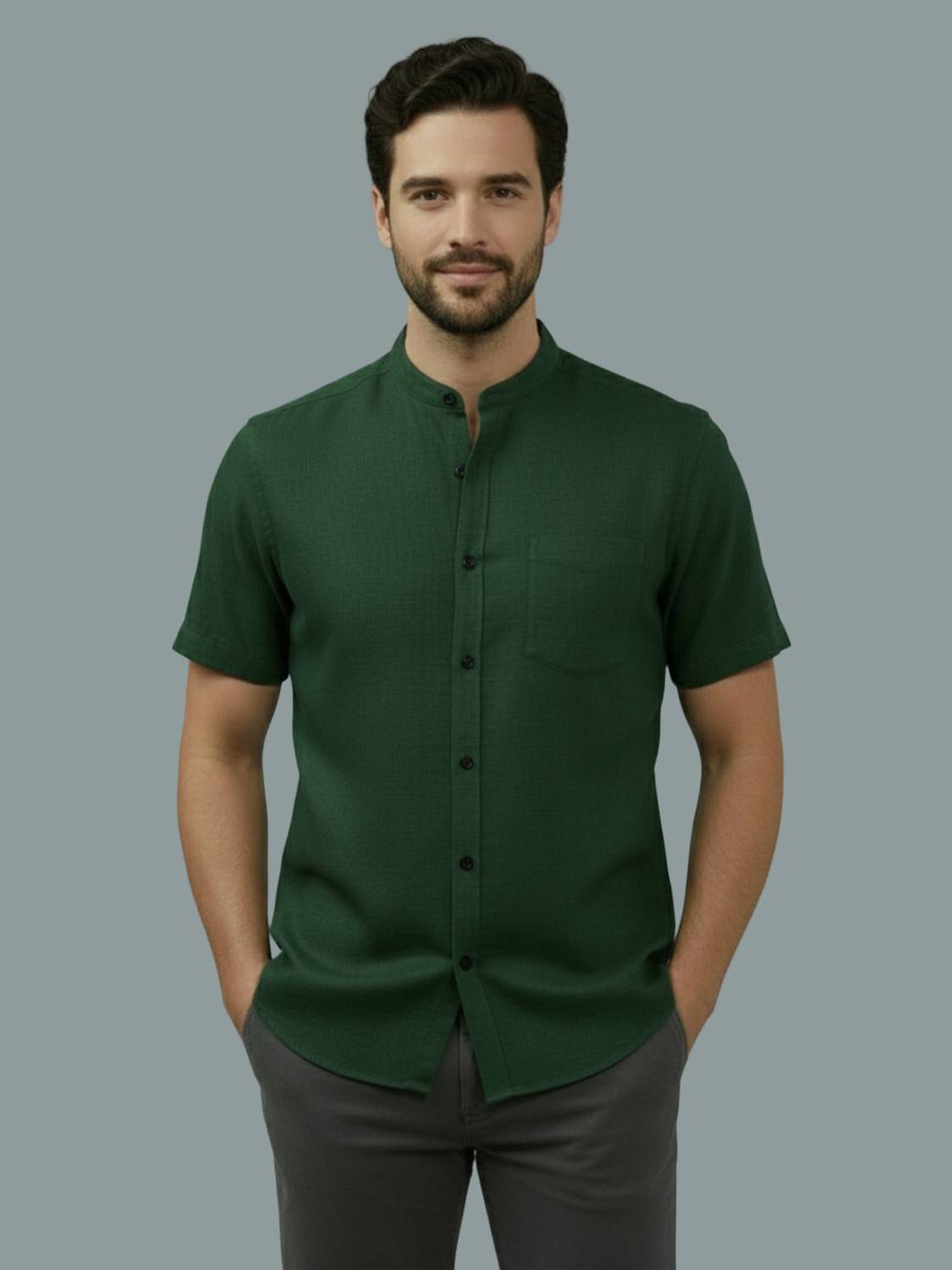 LENIA Men Solid Casual Dark Green Shirt