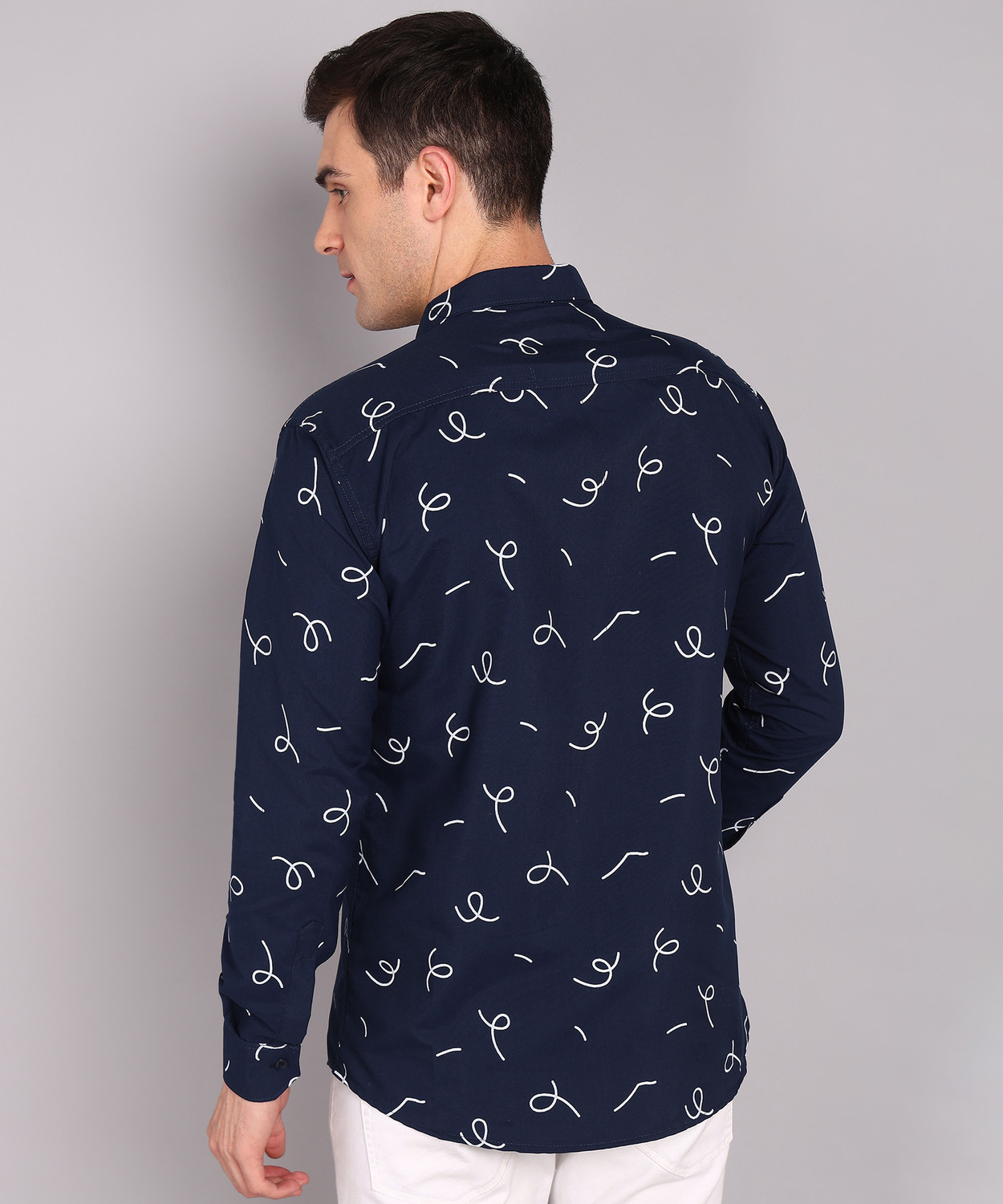 Image of Vellical Men Printed Casual Dark Blue Shirt