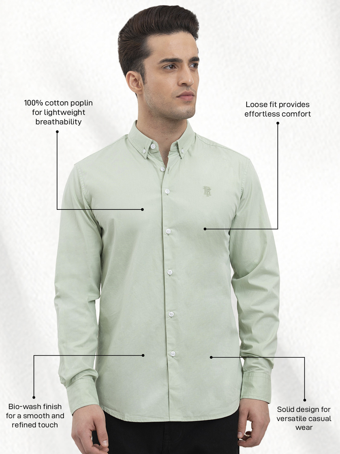 Image of RED TAPE Men Solid Casual Light Green Shirt