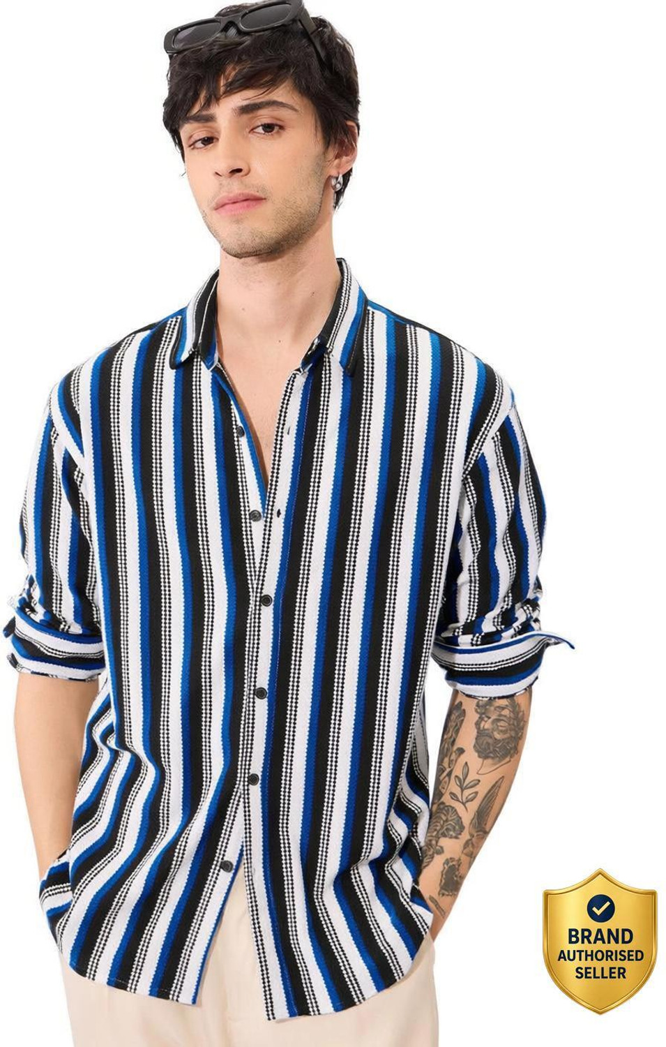 Image of The Souled Store Men Regular Fit Striped Button Down Collar Casual Shirt