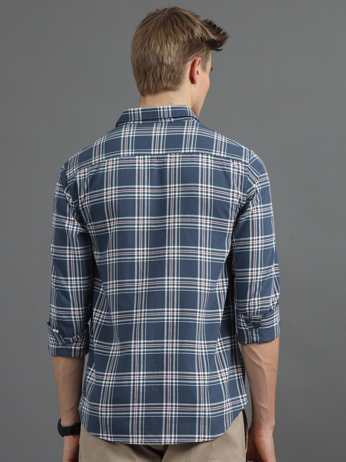 Image of Bushirt Men Checkered Casual Grey Shirt