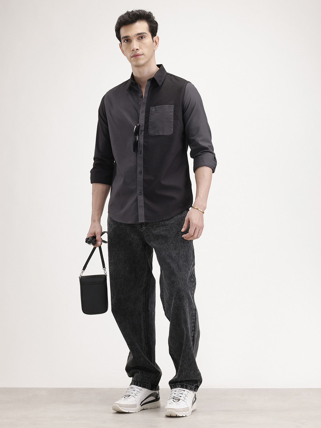 Image of WROGN Men Solid Casual Grey Shirt