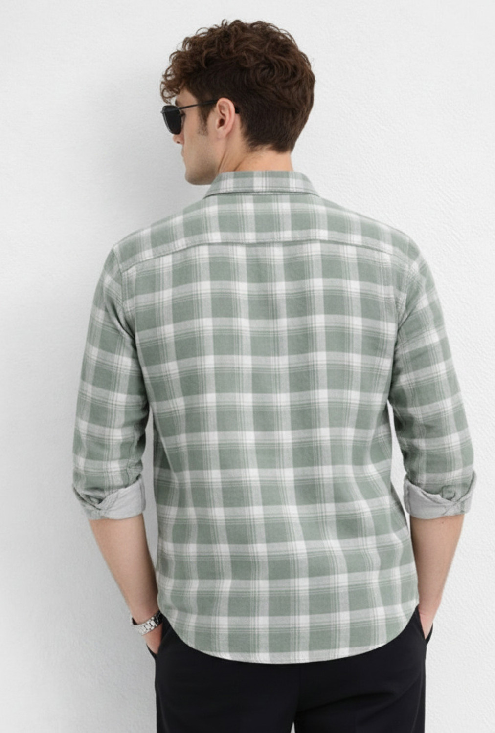 Image of OTUS Men Checkered Casual Green Shirt