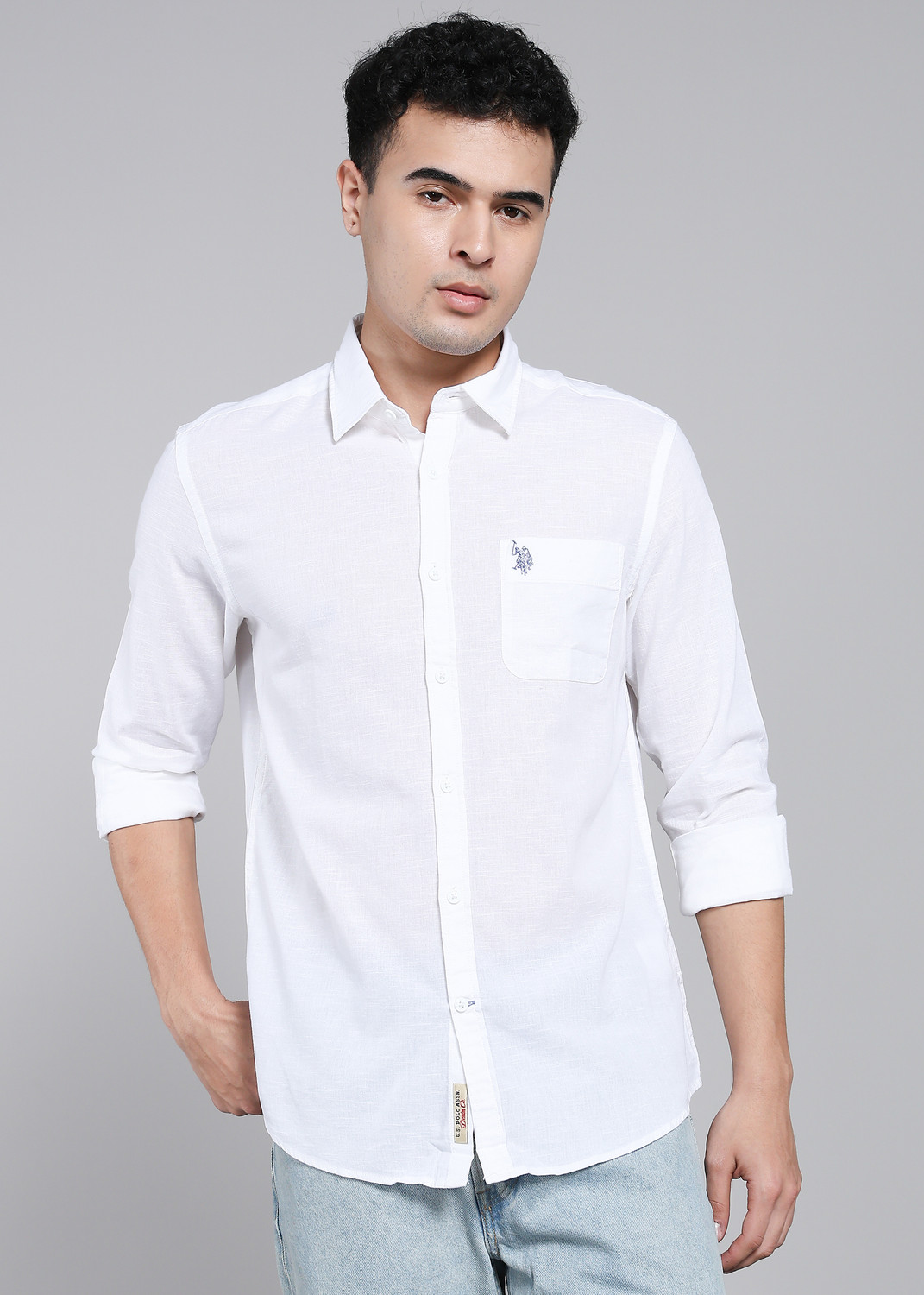 Image of U.S. Polo Assn. Denim Co. Men Regular Fit Self Design Cut Away Collar Casual Shirt