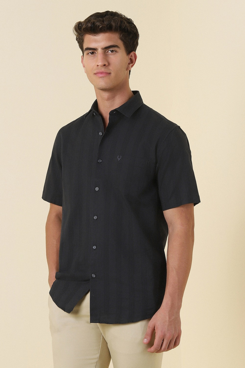 Image of Allen Solly Men Solid Casual Black Shirt