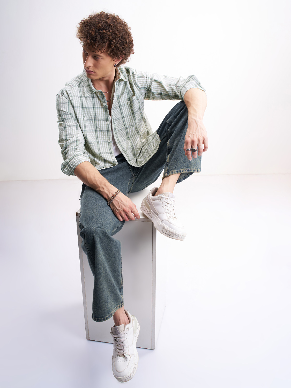Image of HIGHLANDER Men Checkered Casual Green Shirt