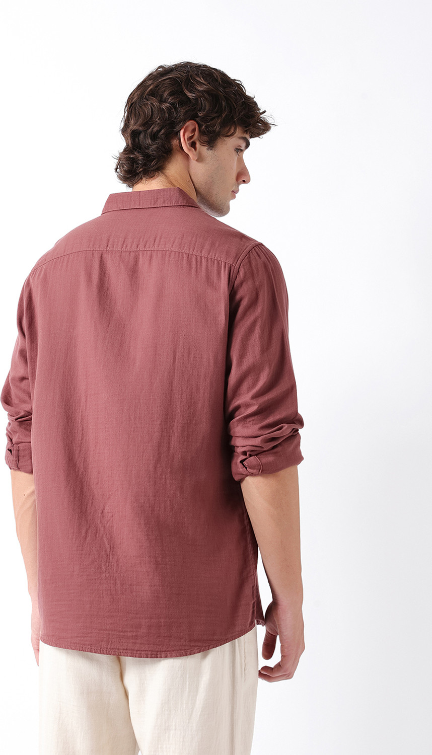 Image of THE BEAR HOUSE Men Solid Casual Maroon Shirt