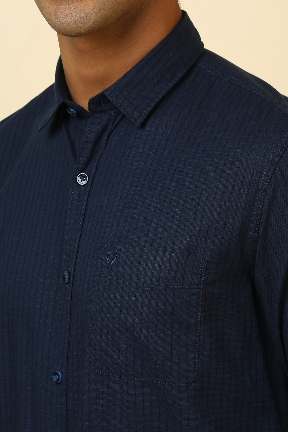 Image of Allen Solly Men Solid Casual Dark Blue Shirt