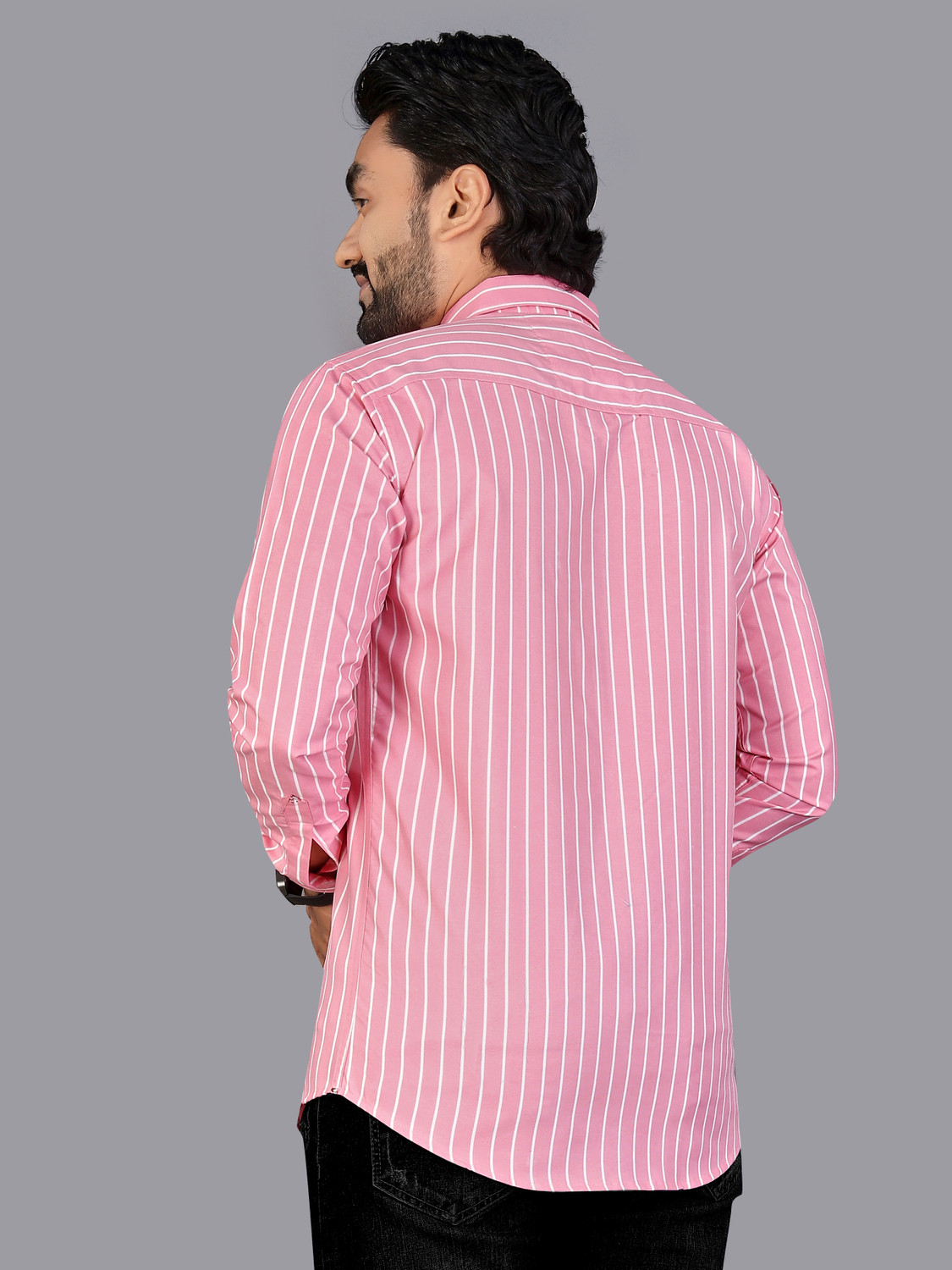 Image of DISHANK CREATION Men Striped Casual Pink Shirt
