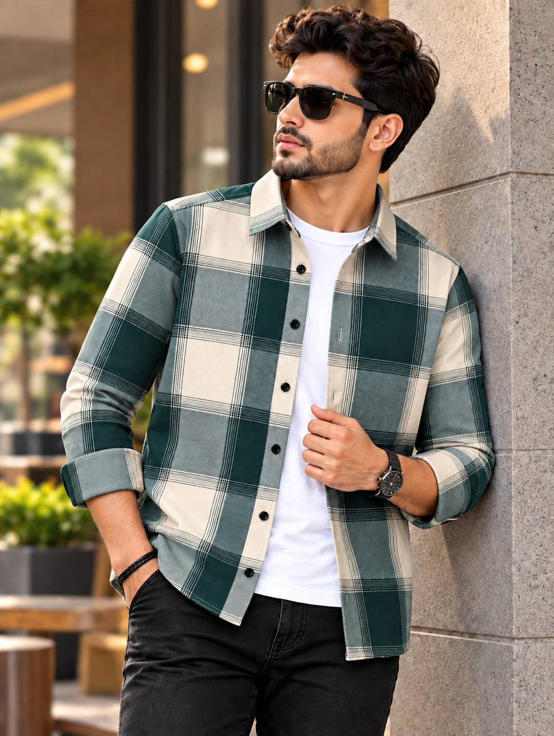 STR Men Green Checkered Casual Shirt - Image 1