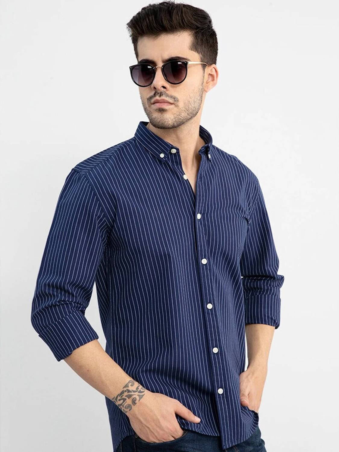 Snitch Men Dark Blue, White Striped Shirt - Image 3