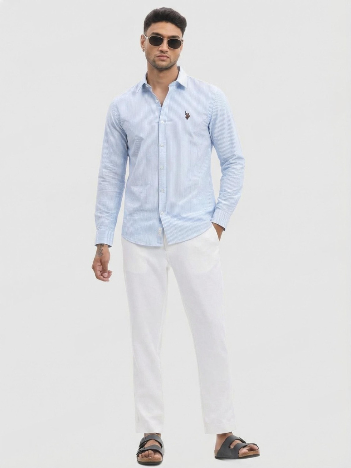 Image of RADHIKA FASHION HOUSE Men Striped Casual Light Blue Shirt