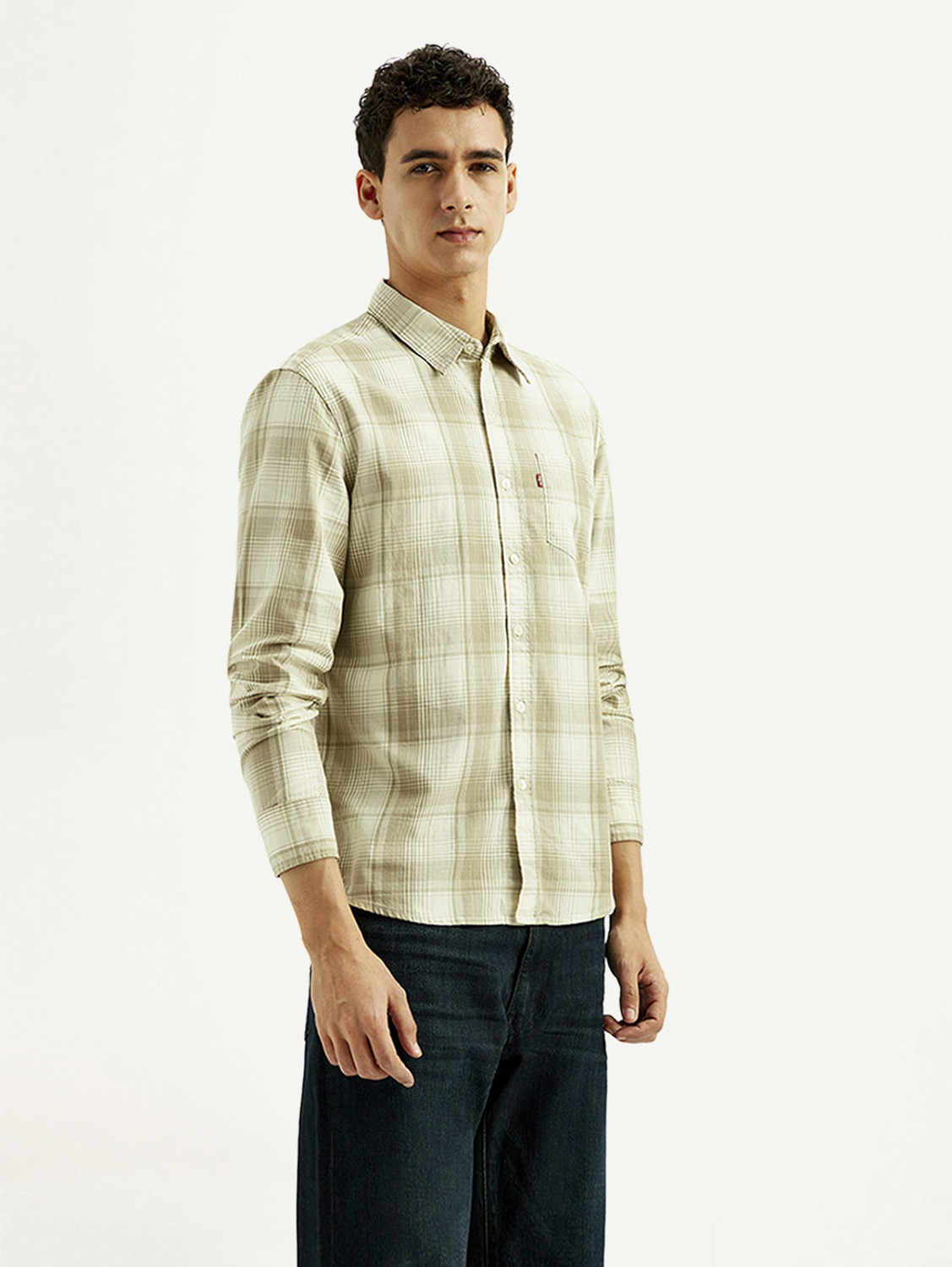 Image of LEVI'S Men Checkered Casual Beige Shirt