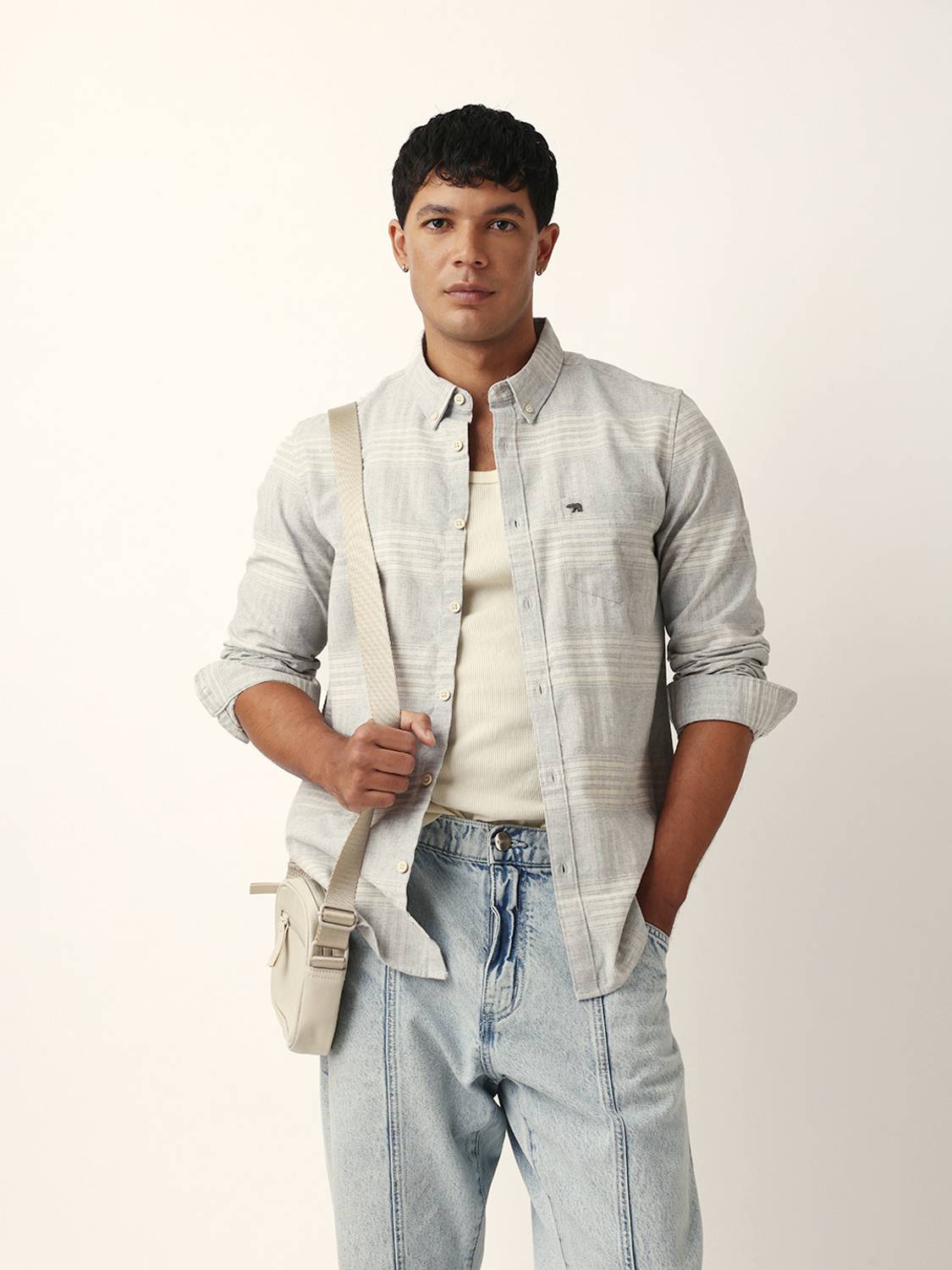 THE BEAR HOUSE Men Grey Checkered Shirt - Image 1