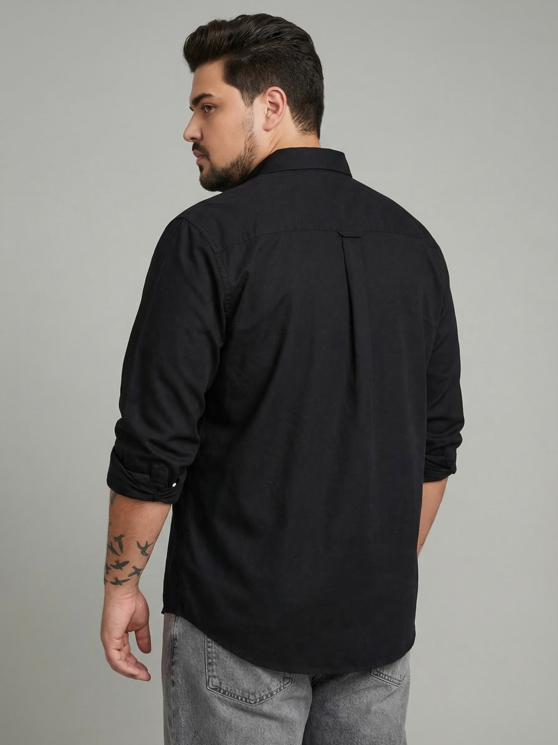 Image of Urbano Plus Men Solid Casual Black Shirt
