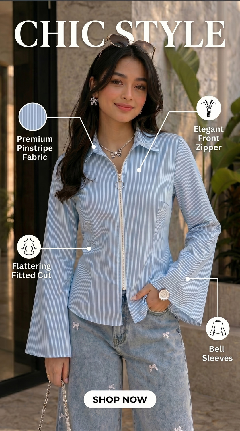 Image of JUST SHOP Women Striped Casual Light Blue Shirt