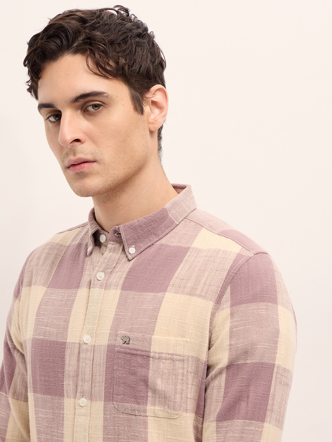 Image of THE BEAR HOUSE Men Checkered Casual Pink Shirt