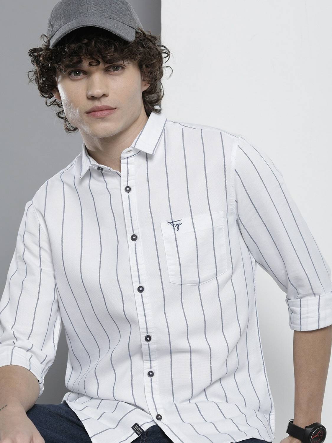 The Indian Garage Co. Men Striped White Shirt - Image 1