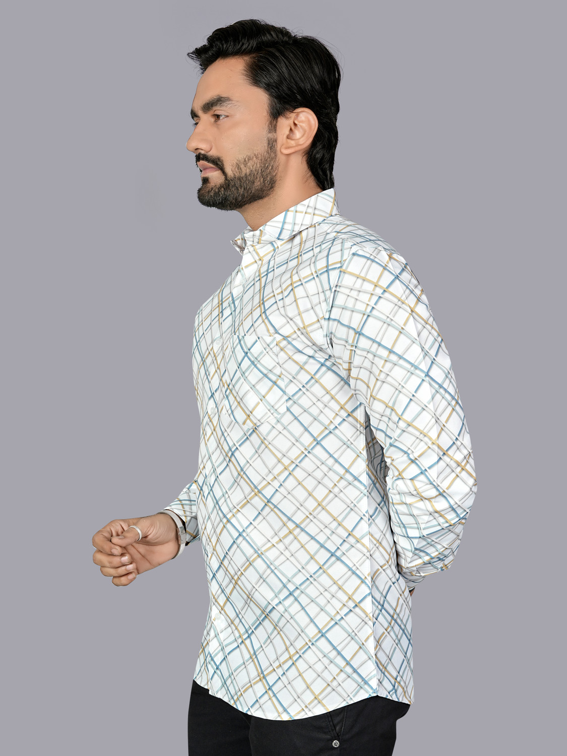Image of REJIO Men Printed Casual Blue Shirt