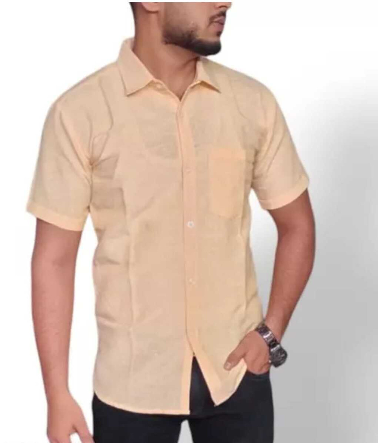 Image of TRADITIQUE Men Solid Formal Orange, White Shirt