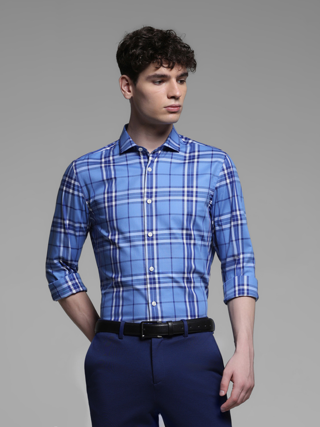 Image of JACK & JONES Men Checkered Casual Blue Shirt