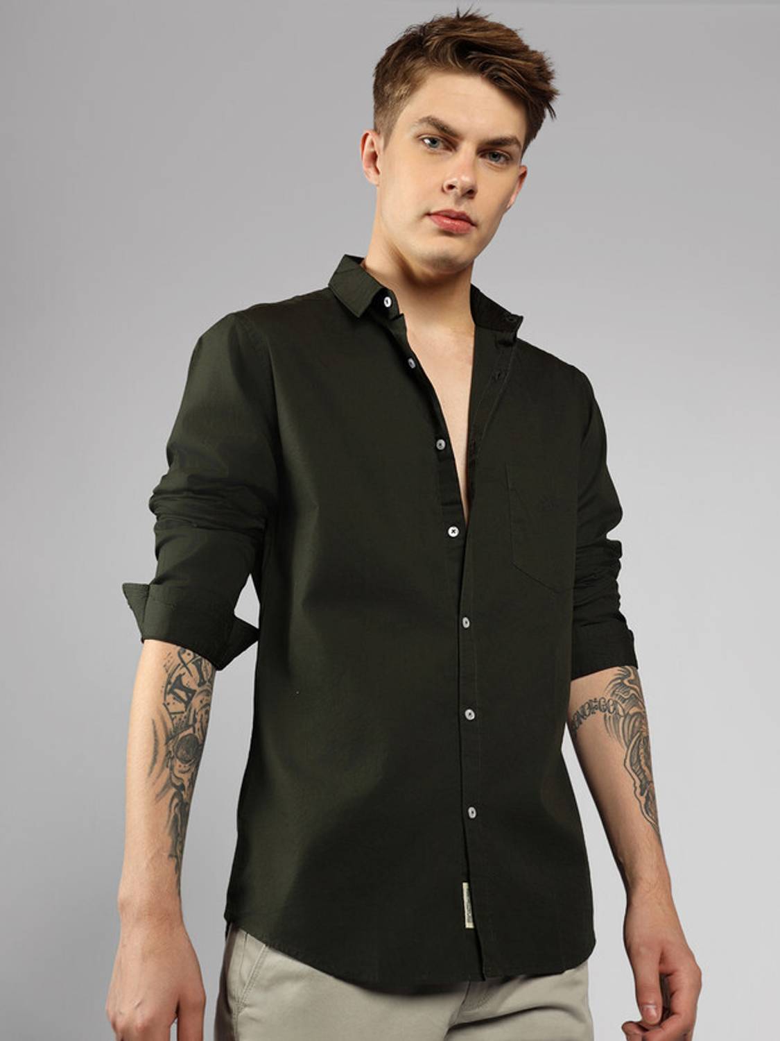 RAFSON Men Solid Formal Dark Green Shirt