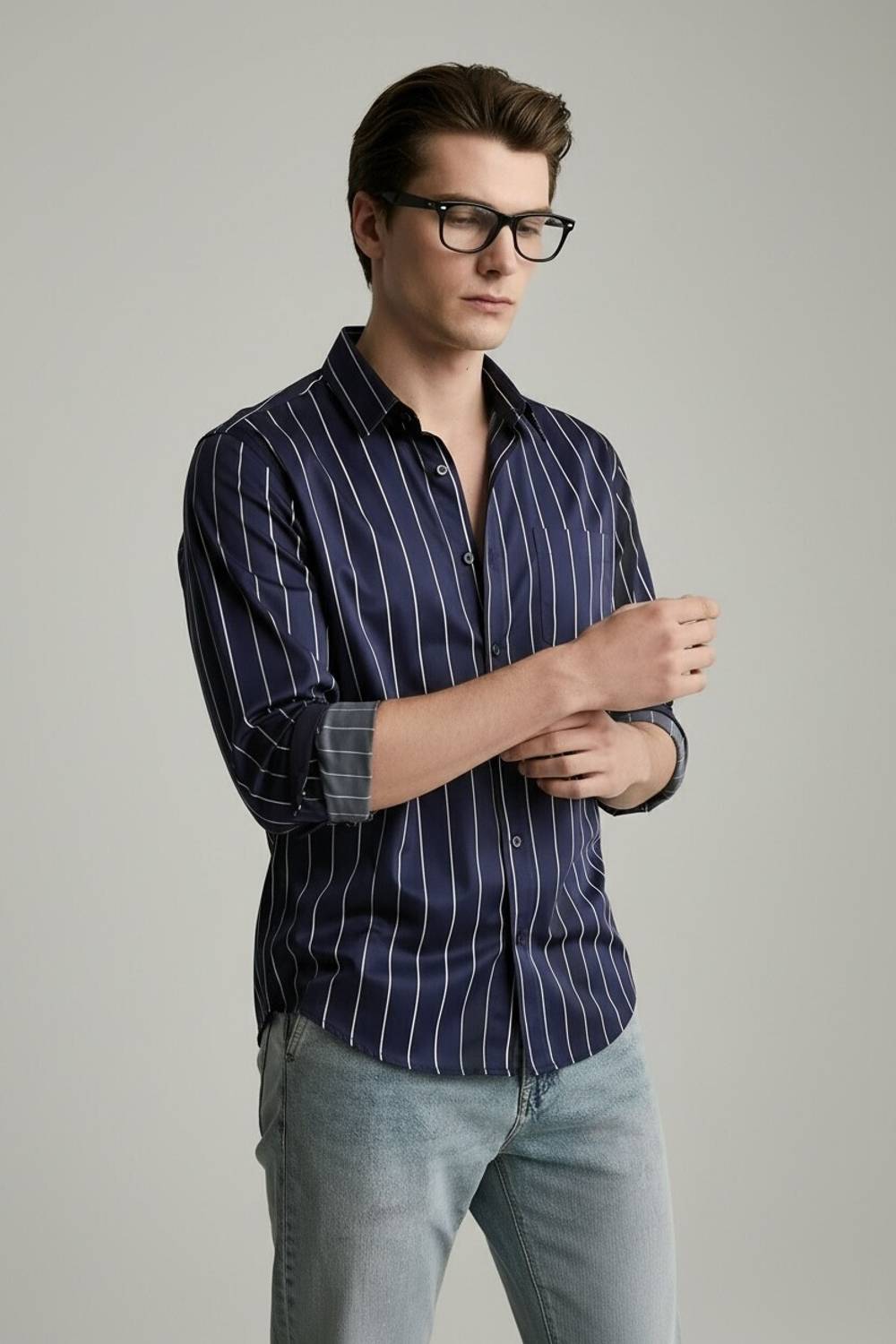 RODEIZ Men Striped Dark Blue, White Shirt - Image 5