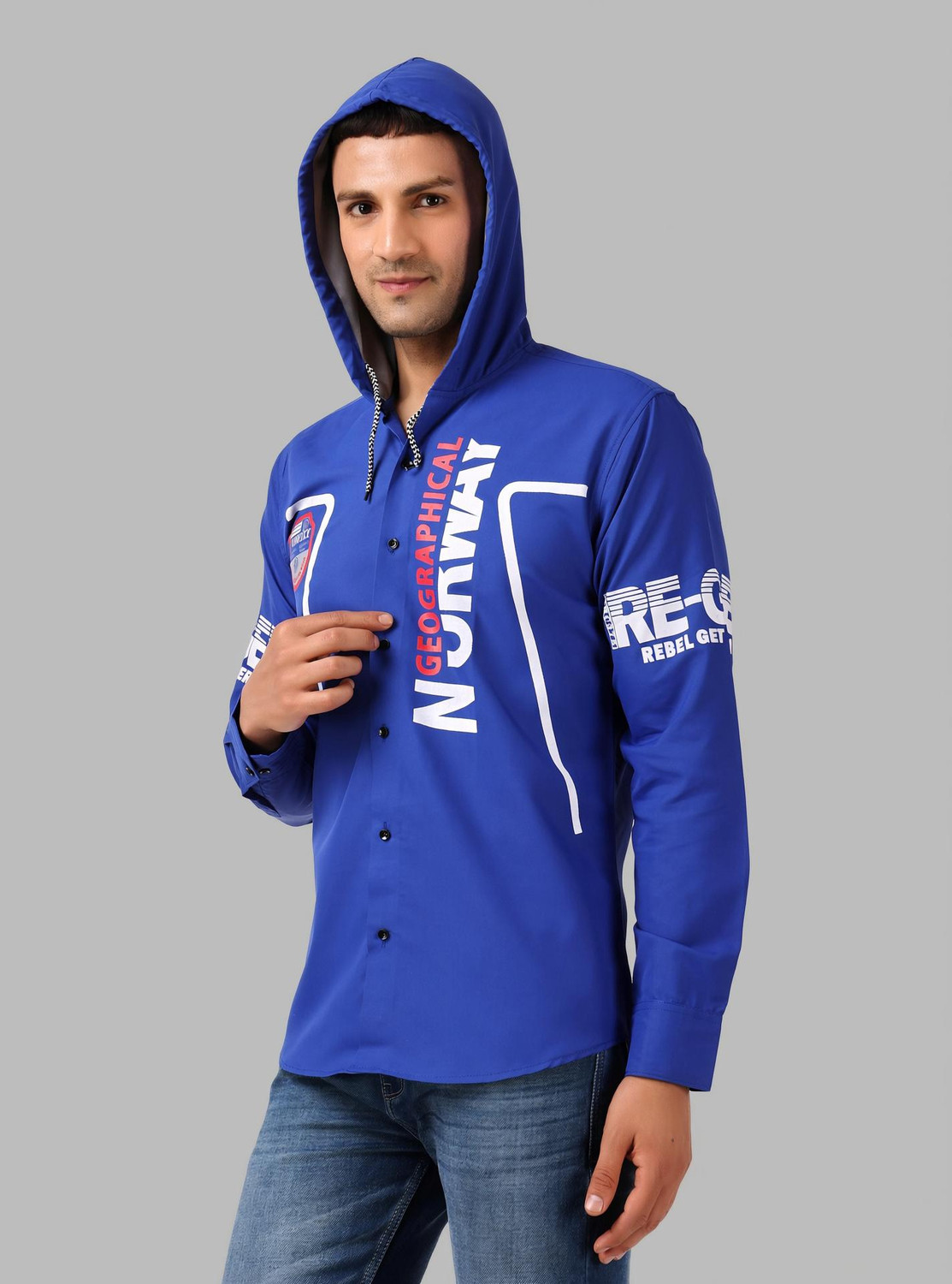 Image of Voroxy Men Printed Casual Blue Shirt