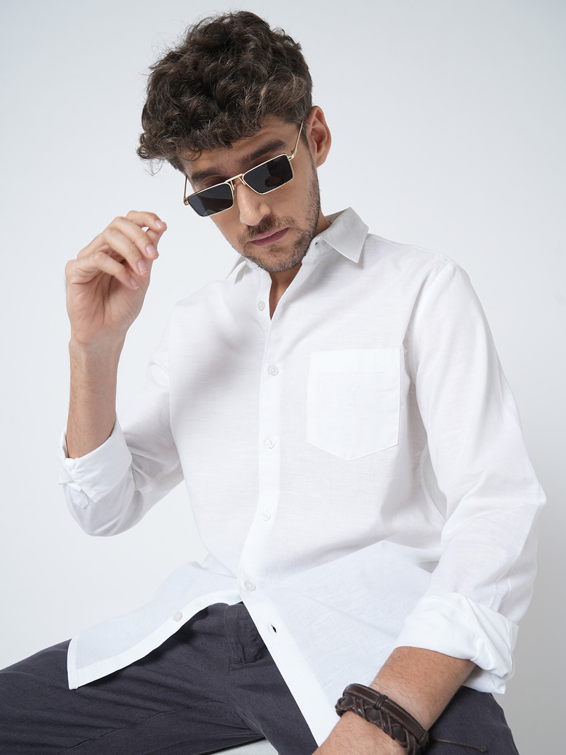 Image of VASTRADO Men Solid Casual White Shirt