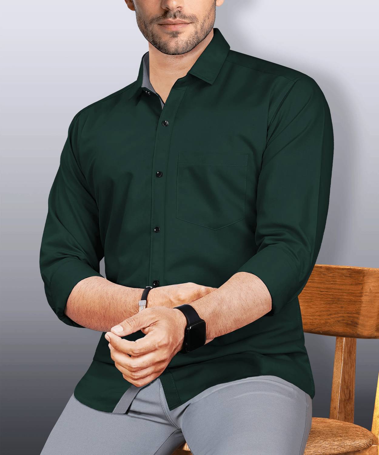 YELLOWDASH Men Solid Casual Dark Green Shirt