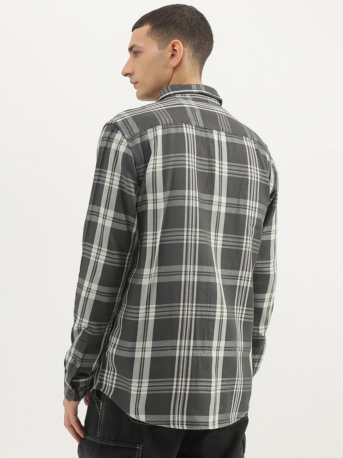 Image of United Colors of Benetton Men Checkered Casual Grey Shirt