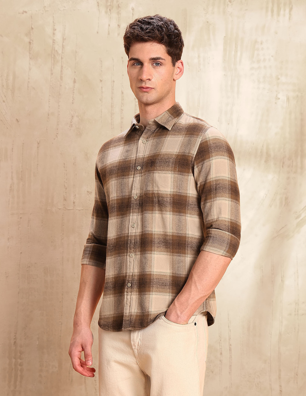 Image of U.S. Polo Assn. Denim Co. Men Checkered Casual Brown Shirt