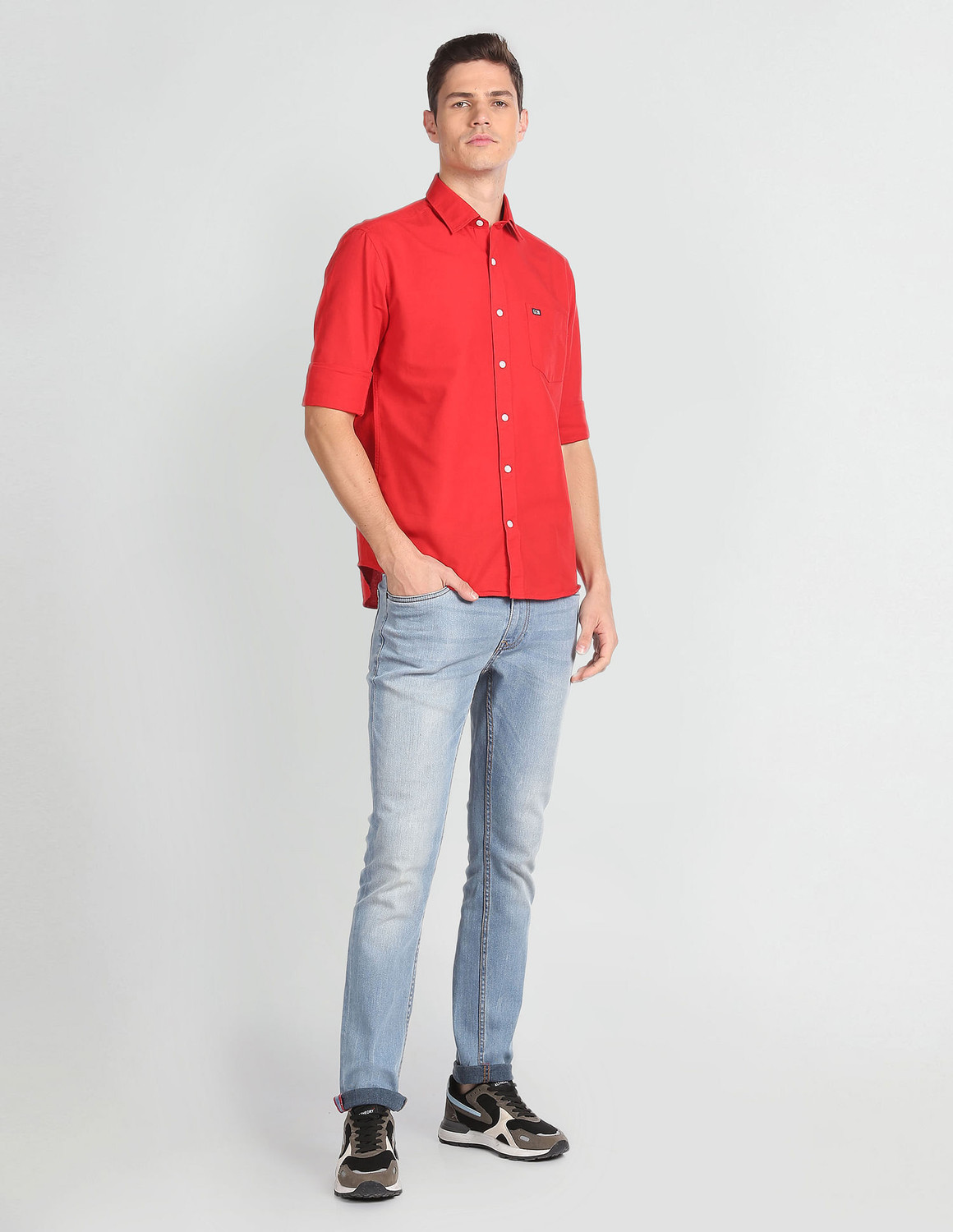 Image of Arrow Sport Men Solid Casual Red Shirt