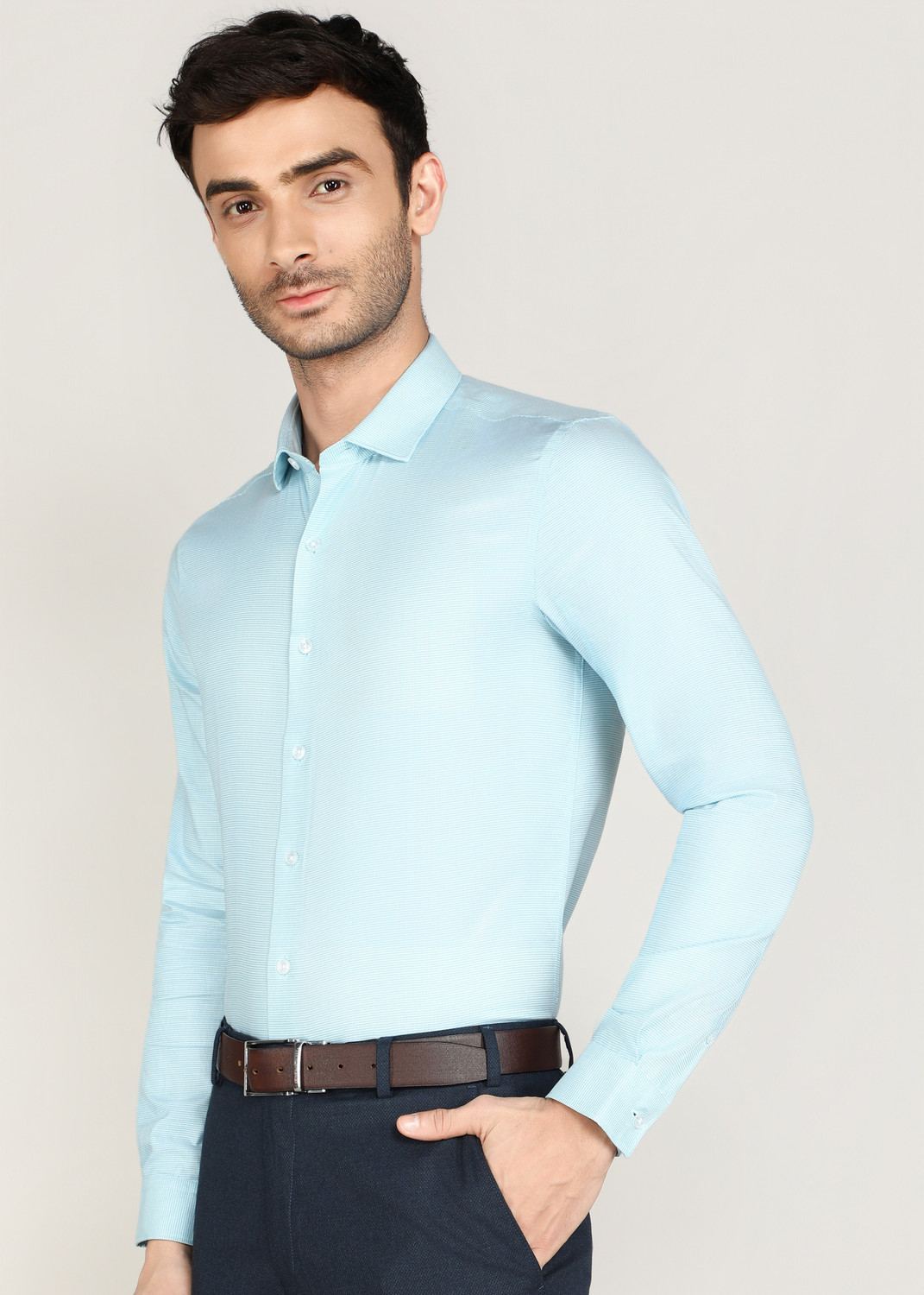 Image of LOUIS PHILIPPE Men Checkered Formal Green Shirt