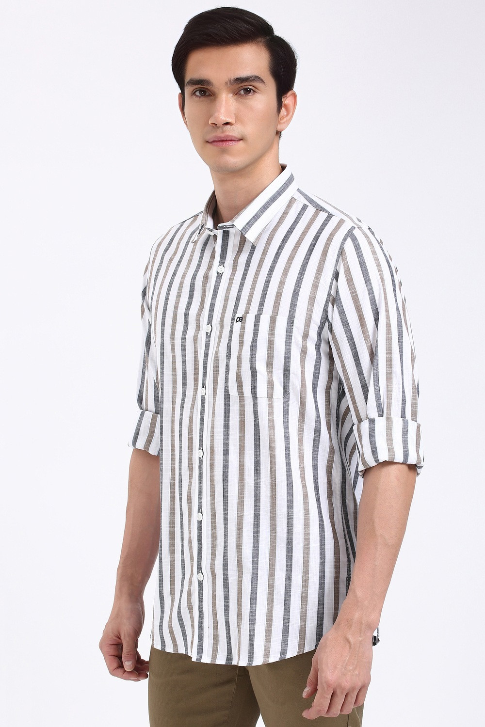 Image of PETER ENGLAND Men Striped Casual White Shirt