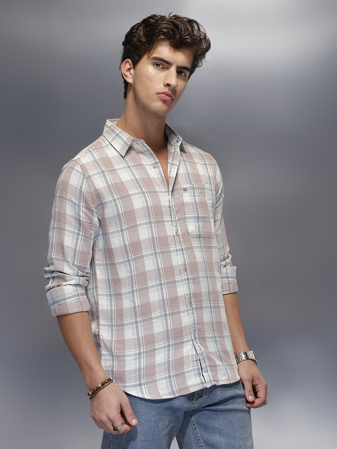 Image of WROGN Men Slim Fit Checkered Casual Shirt